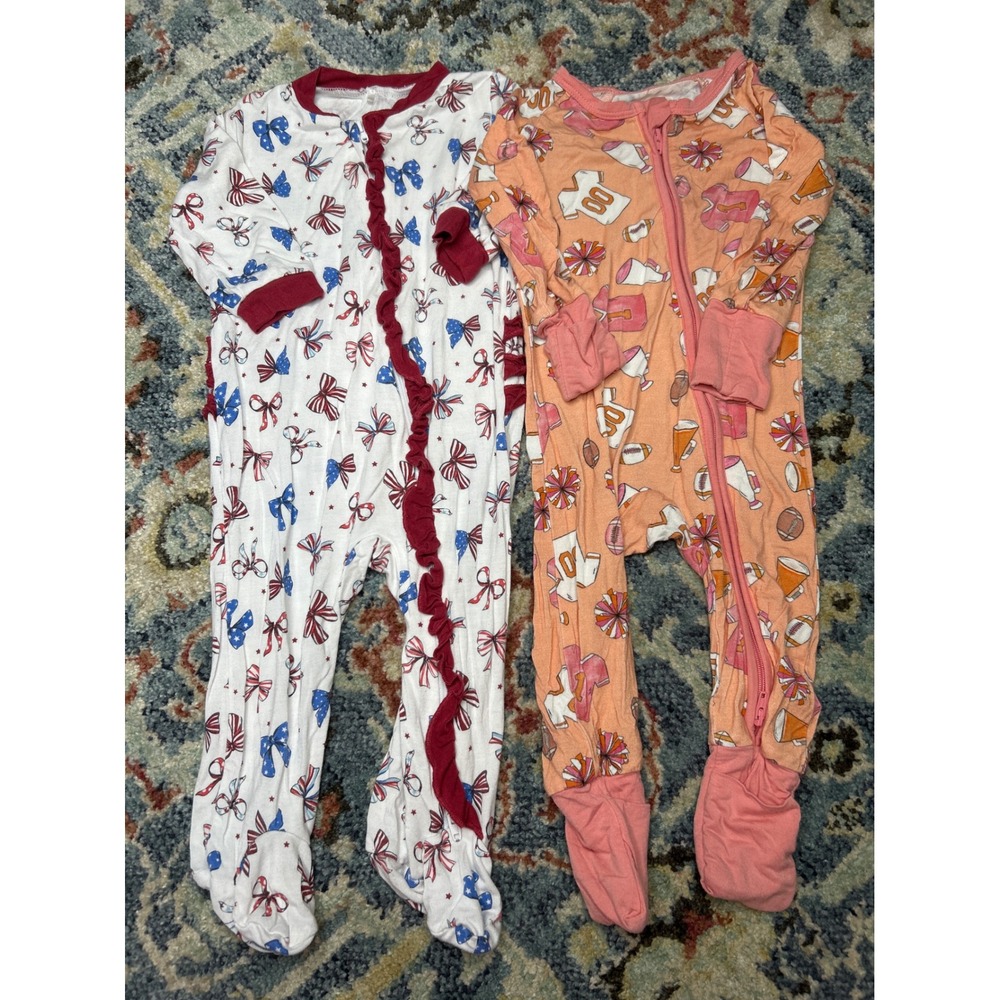 Tullabee Milkberry Bamboo Sleeper Bundle Girls 3-6M Bows Cheer Patriotic